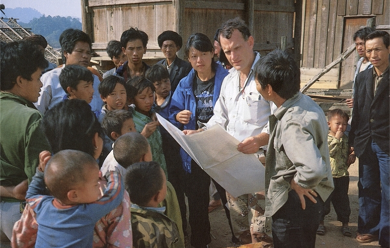 Dr. Alan Rabinowitz (holding map) in the field. CREDIT: George Schaller. 